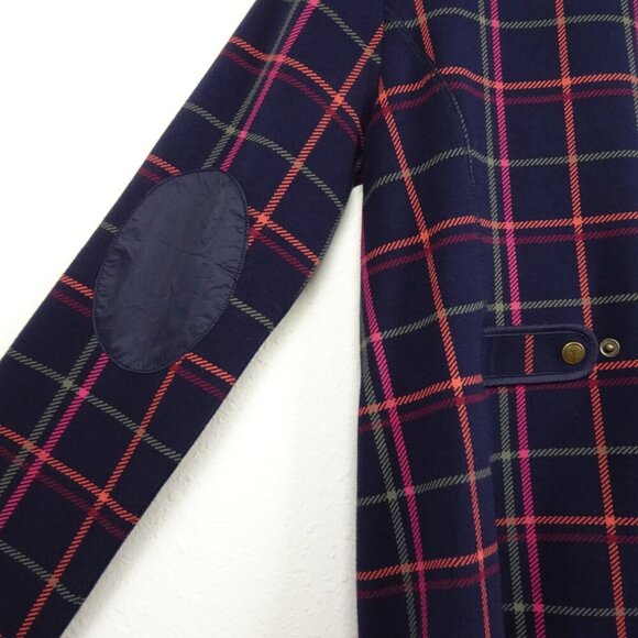 Talbots Jacket Women's Petite Size SP Blue Plaid Zip Front Elbow Patches - Picture 5 of 8
